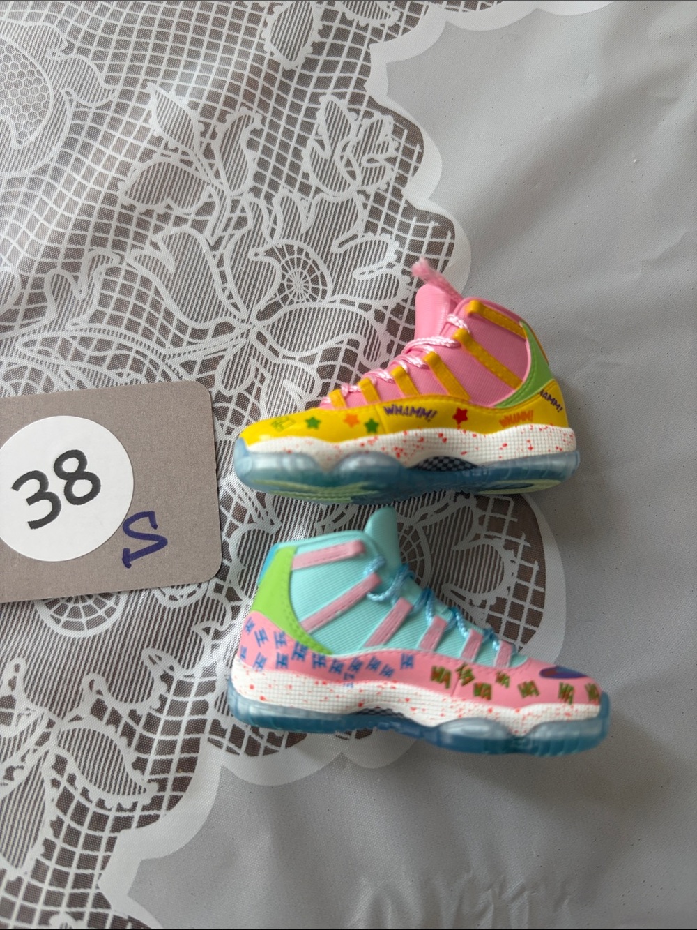 38S, Color block High-Top Mini Sneakers - (Joker) Pink, Yellow, Teal